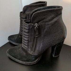 All Saints Women's 38 7.5-8 Black Booties Moto Leather Ankle Boots